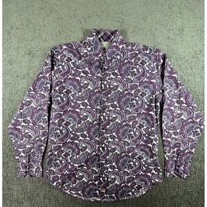 Thomas Dean Button Up Purple Paisley Print Long Sleeve Shirt Mens Medium